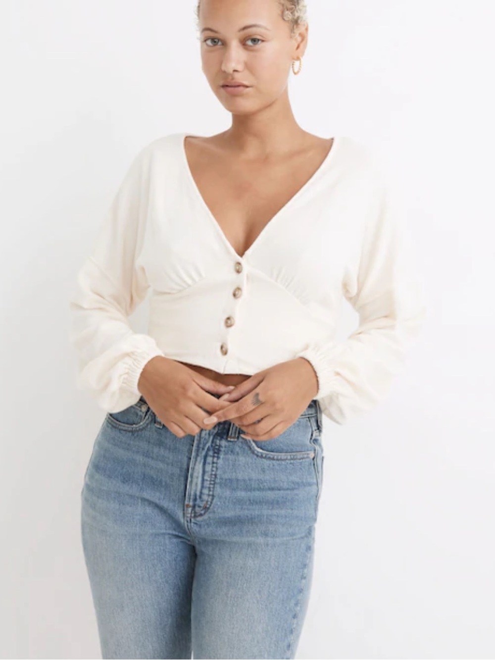 Madewell Deep-V Button-Front Crop Top Size XXS